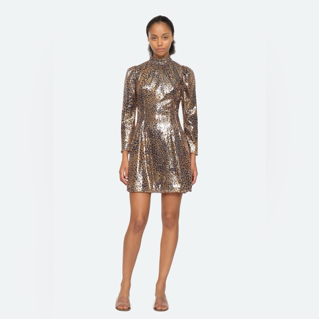 Sea New York Leo Gold Sequin Animal Print Dress, Size 8